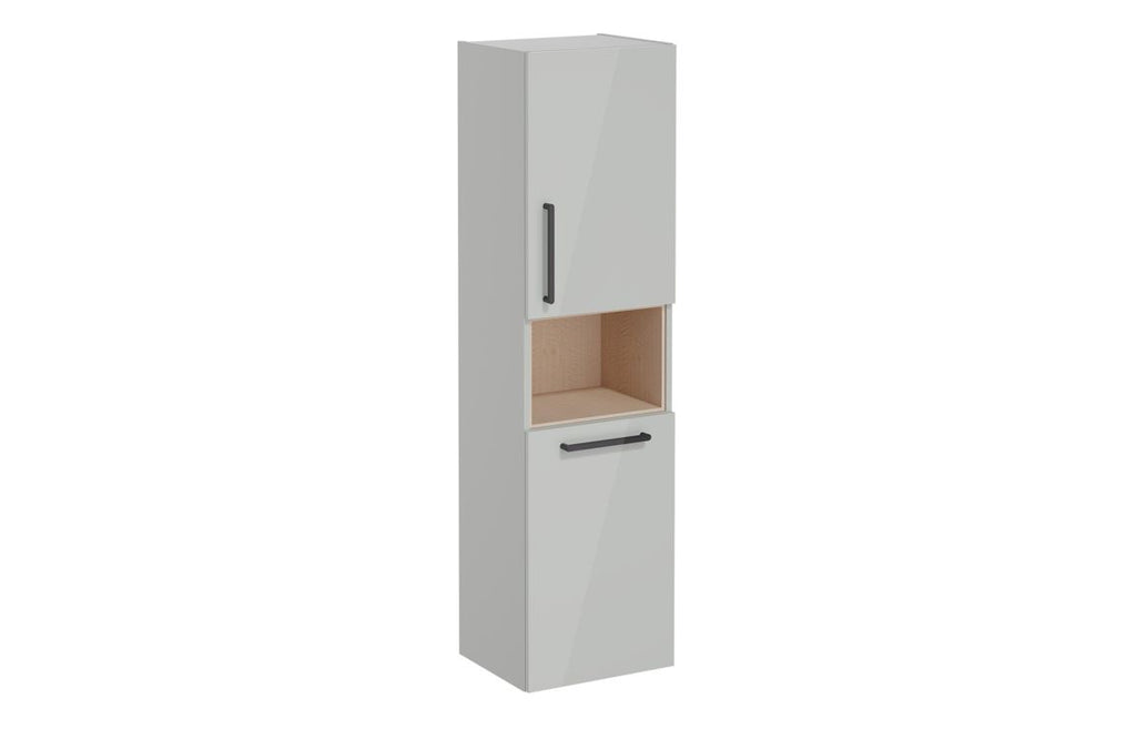 VTFT0334 - VitrA Root Flat 40cm 2 Door Semi-Tall Unit w/Laundry Basket (RH Hinge) - Shiny Pearl Grey image