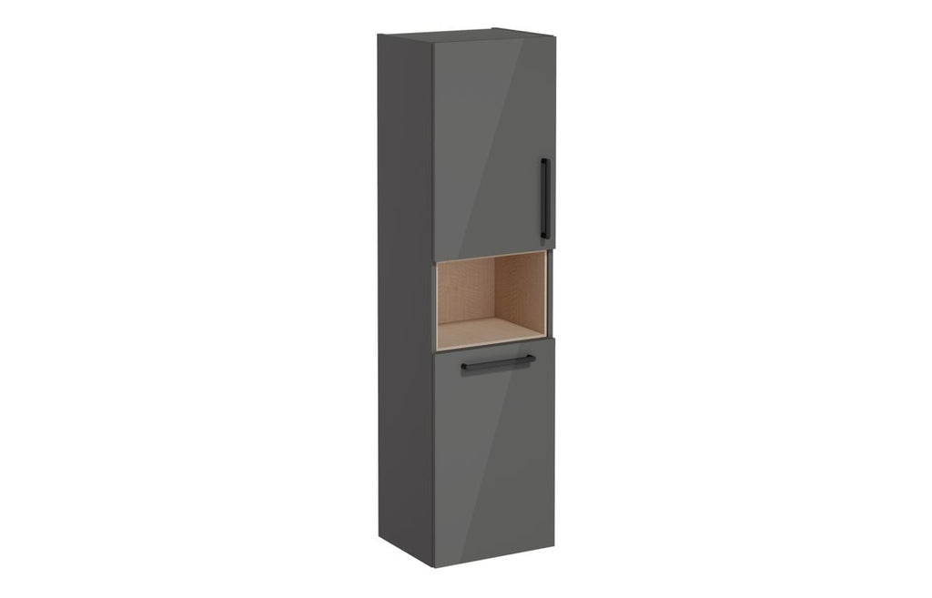 VTFT0318 - VitrA Root Flat 40cm 2 Door Semi-Tall Unit w/Laundry Basket (LH Hinge) - Anthracite High Gloss image