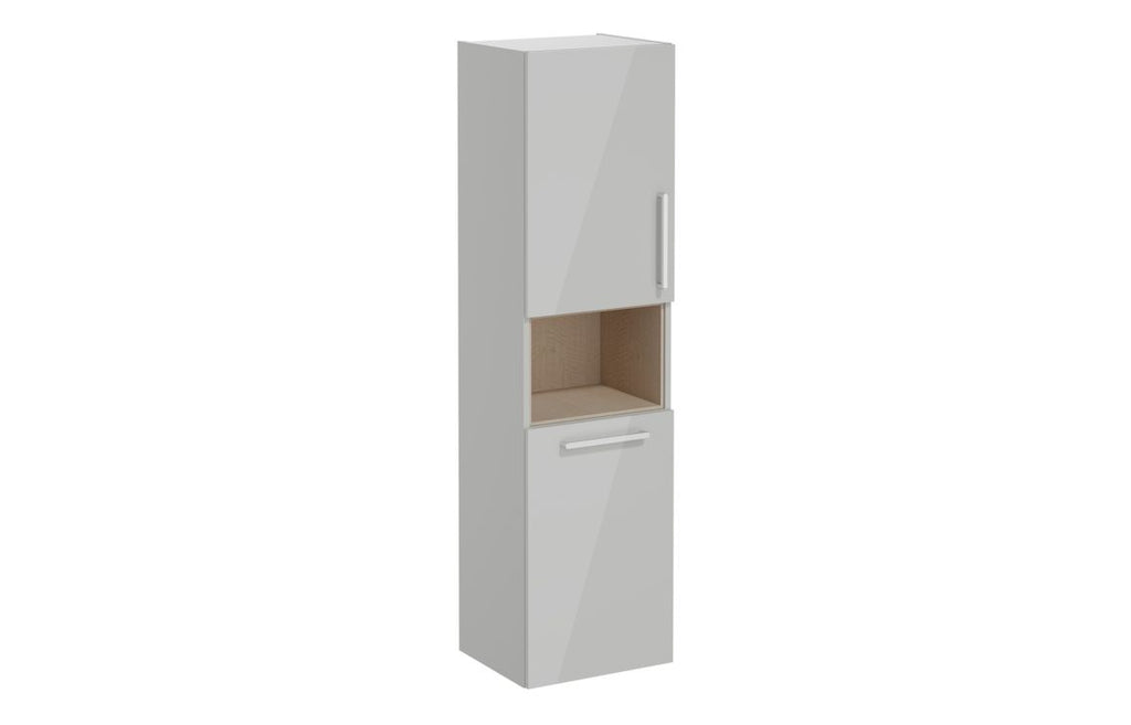 VTFT0316 - VitrA Root Flat 40cm 2 Door Semi-Tall Unit w/Laundry Basket (LH Hinge) - Shiny Pearl Grey image