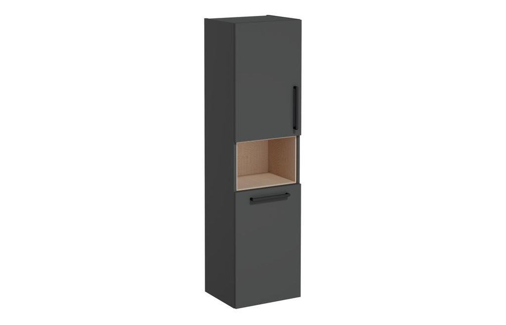 VTFT0324 - VitrA Root Flat 40cm 2 Door Semi-Tall Unit w/Laundry Basket (LH Hinge) - Matt Storm Grey image