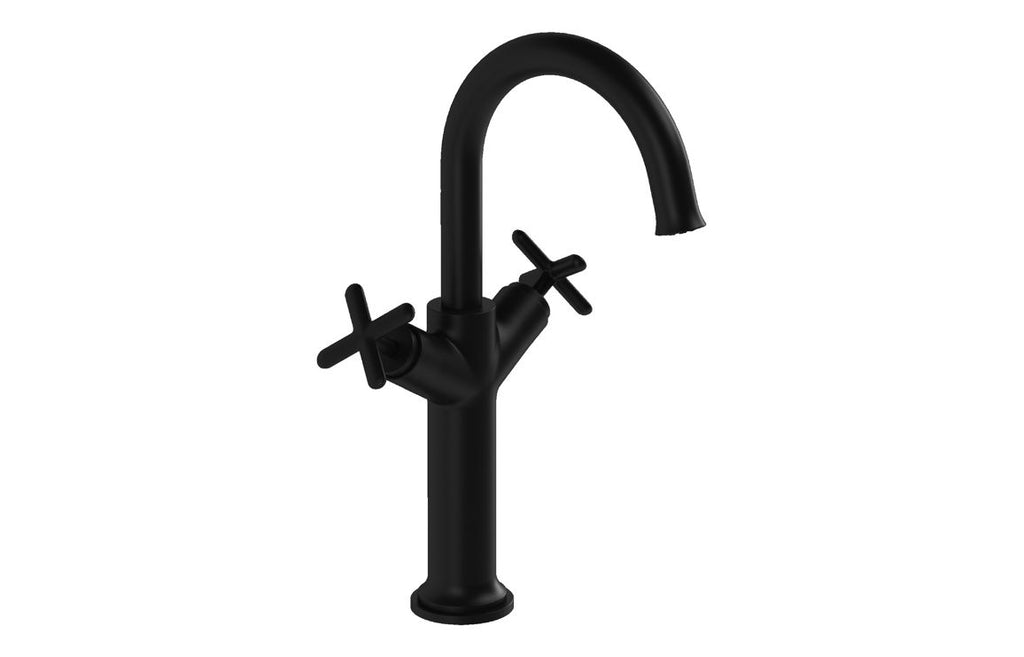 VTTS1080 - VitrA Origin Classic Tall Basin Mixer (Cross Handles) - Matt Black image
