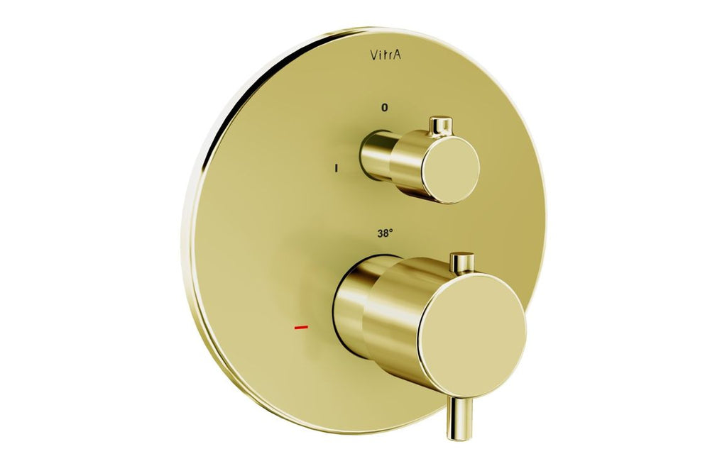 VTCM0052 - VitrA Root Round Integrated Thermostatic Bath/Shower Mixer Valve - Soft Gold image