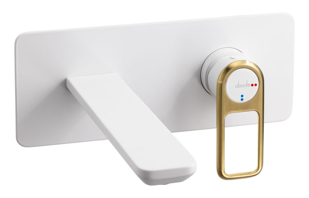 AB2791 - Abode Levarto Wall Mounted Basin / Bath Mixer - Matt White & Brass image