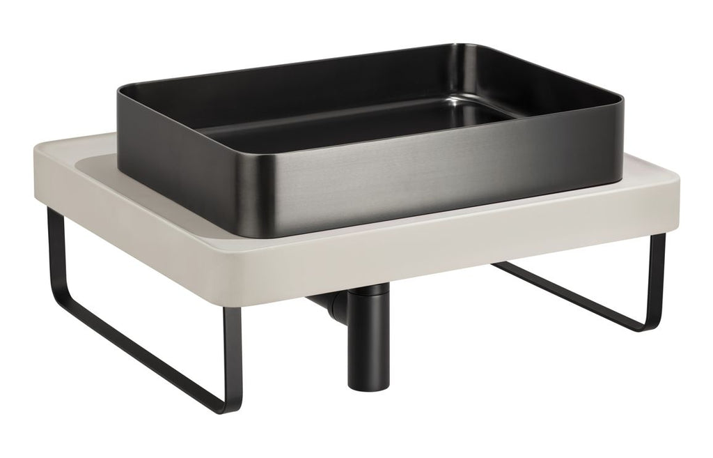 ABP1012 - Abode Tableau/Iox Shelf & Tablet Basin Set - Pebble Grey w/Matt Black Finishes image