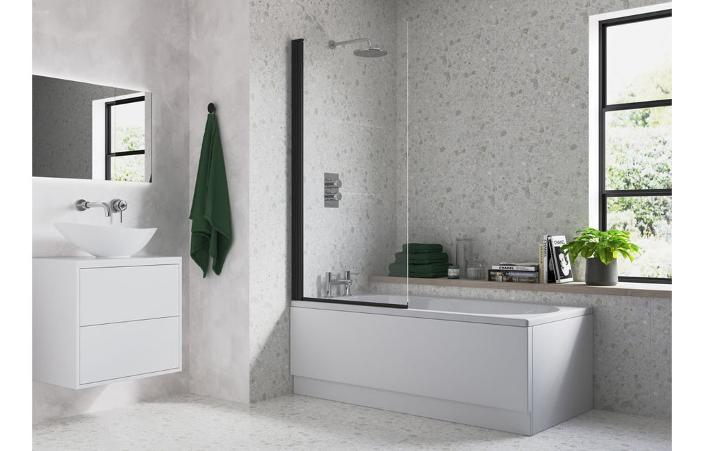 HOTT108068 - 800x1400mm Square Bath Screen (6mm) - Black image