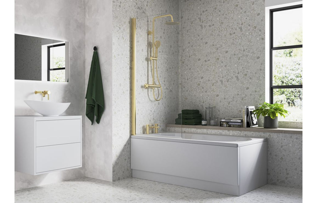 HOTT107501 - 800x1500mm Single Straight Bath Screen (6mm) - Brushed Brass image
