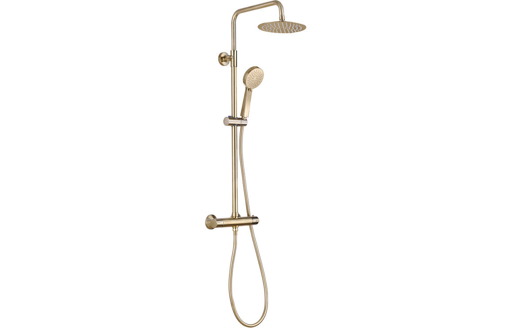HOTT111607 - Round Thermostatic Bar Mixer w/Riser Kit - Brushed Brass image