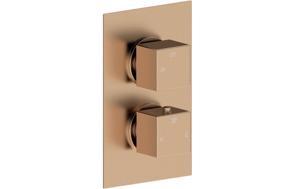 HOTT111573 - Cubica Thermostatic Single Outlet Twin Shower Valve - Brushed Bronze image