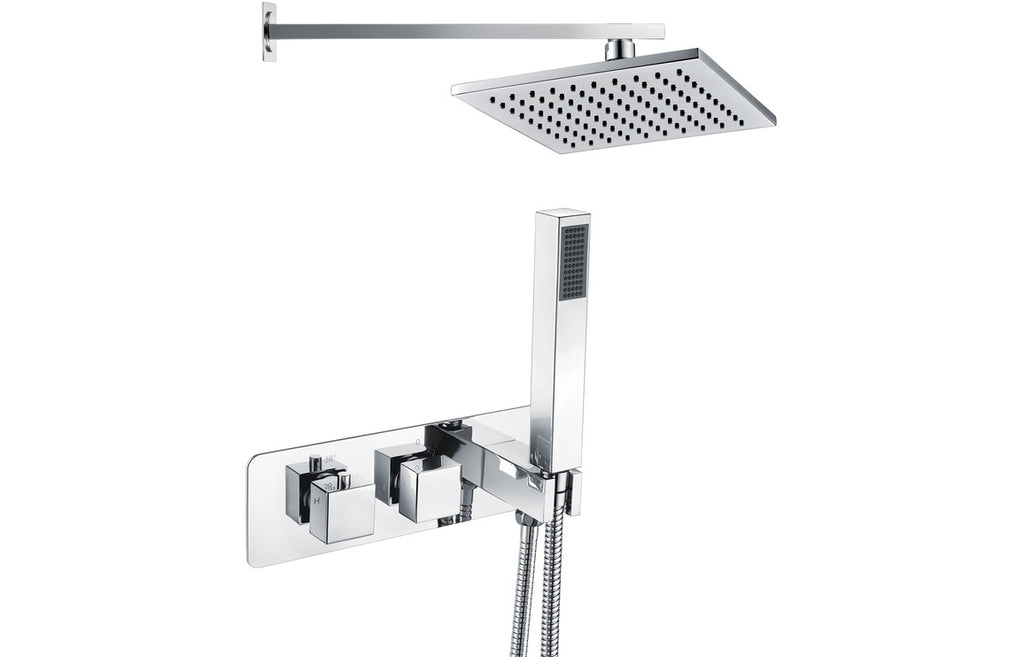 HOTT105898 - Gaby Shower Pack Two - Two Outlet Twin Shower Valve w/Handset & Brass Overhead - Chrome image