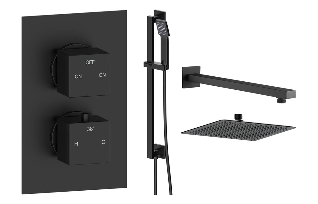 HOTT111600 - Cubica Square Shower Valve & Kit Pack 3 - Matt Black image