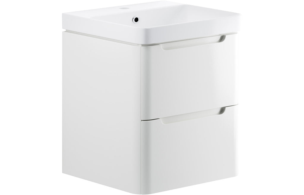 HOTT96042 - Naple 605mm 2 Drawer Wall Hung Basin Unit - White Gloss image