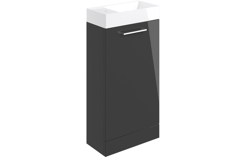 HOTT103316 - Genoa 410mm Floor Standing 1 Door Basin Unit & 1TH Basin - Anthracite Gloss image