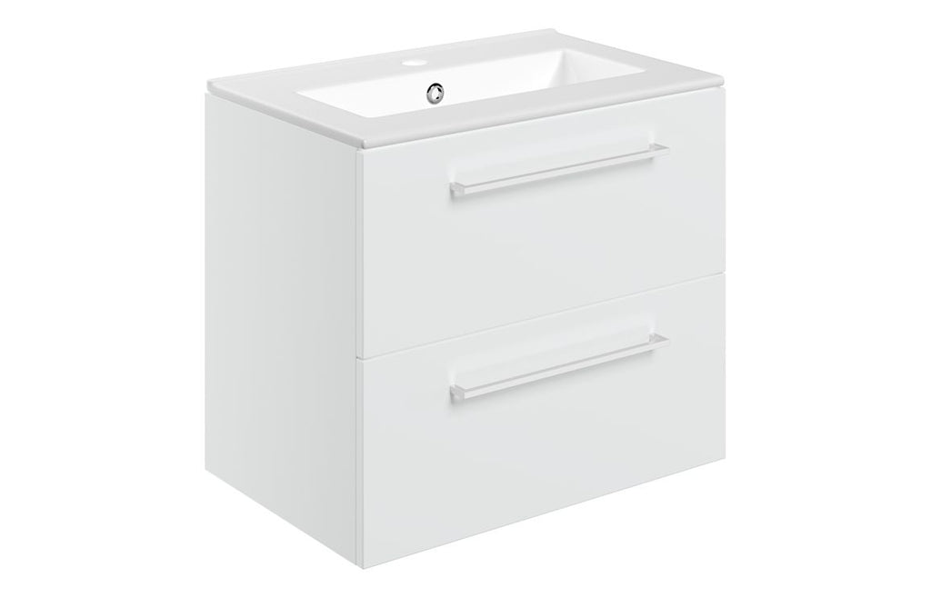 HOTT103329 - Genoa 610mm Wall Hung 2 Drawer Basin Unit & 1TH Thin Edge Basin - White Gloss image