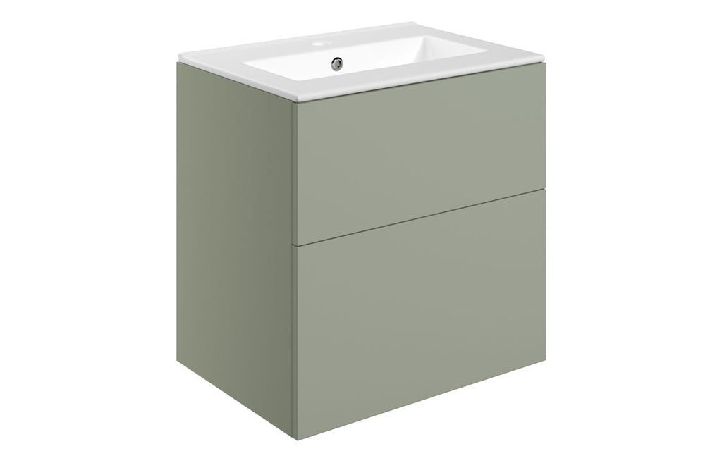 HOTT106972 - Romori 610mm Wall Hung 2 Drawer Basin Unit & 1TH Basin - Matt Olive Green image
