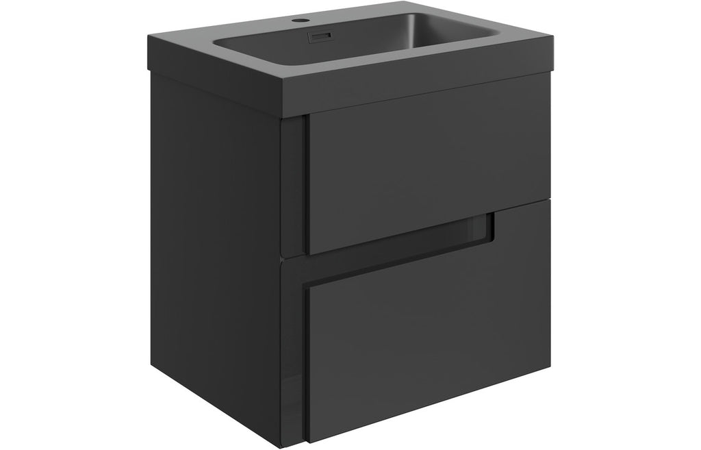 HOTT106879 - Decao 605mm Wall Hung 2 Drawer Basin Unit & 1TH Co-ordinating Basin - Matt Black & Glass image