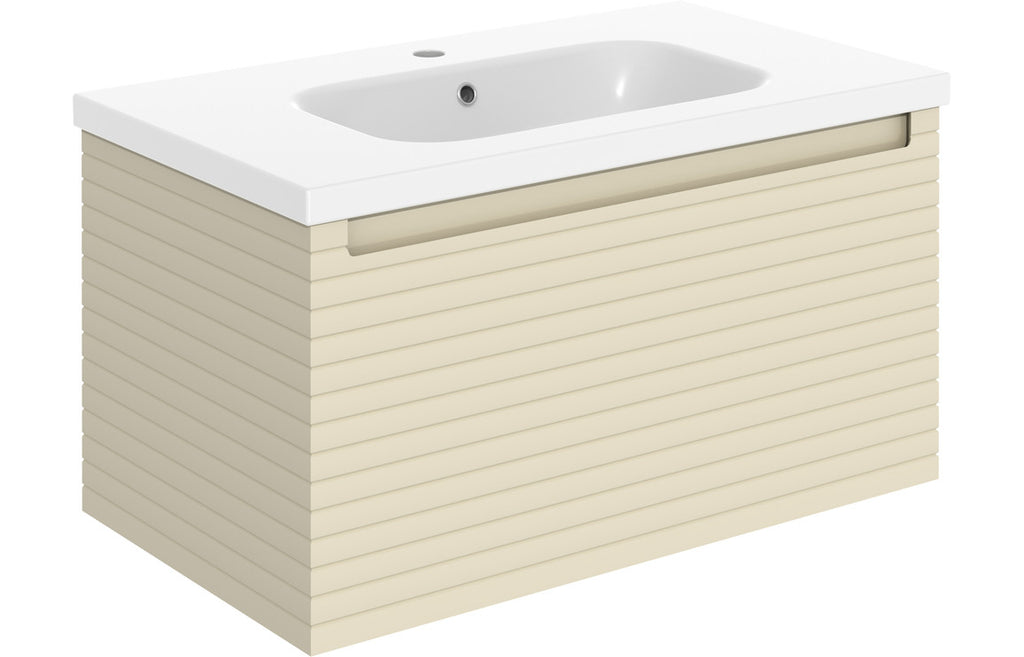 HOTT106931 - Laurie 815mm Wall Hung 1 Drawer Basin Unit & Basin - Matt Cotton image