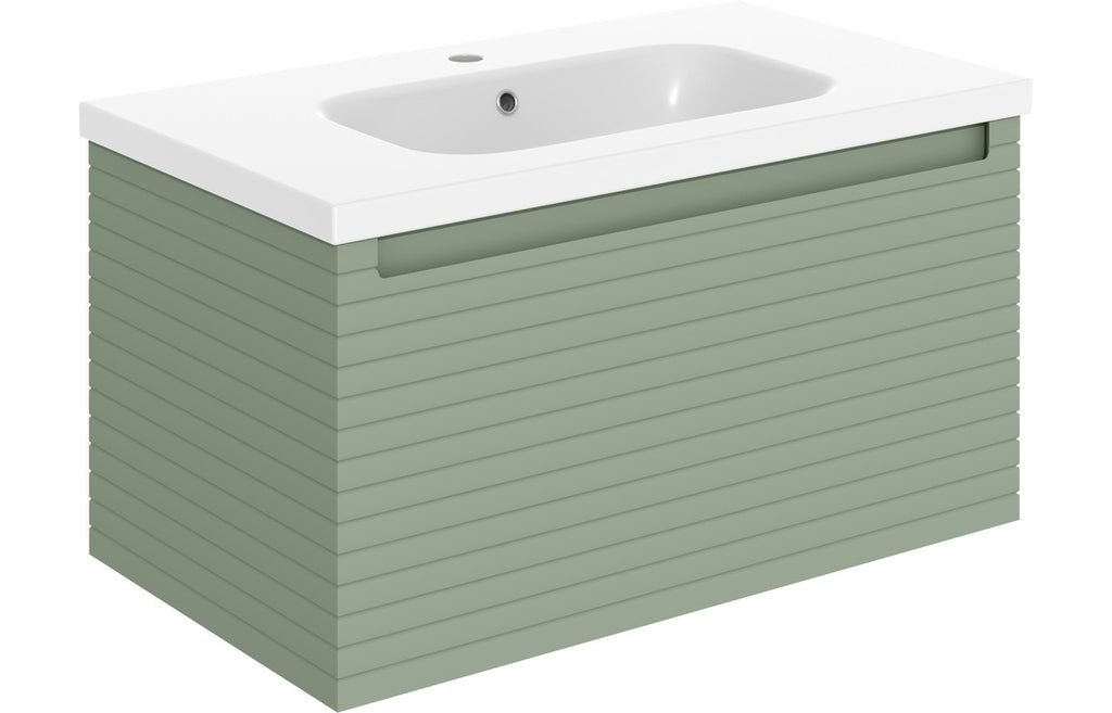 HOTT106941 - Laurie 815mm Wall Hung 1 Drawer Basin Unit & Basin - Matt Willow Green image