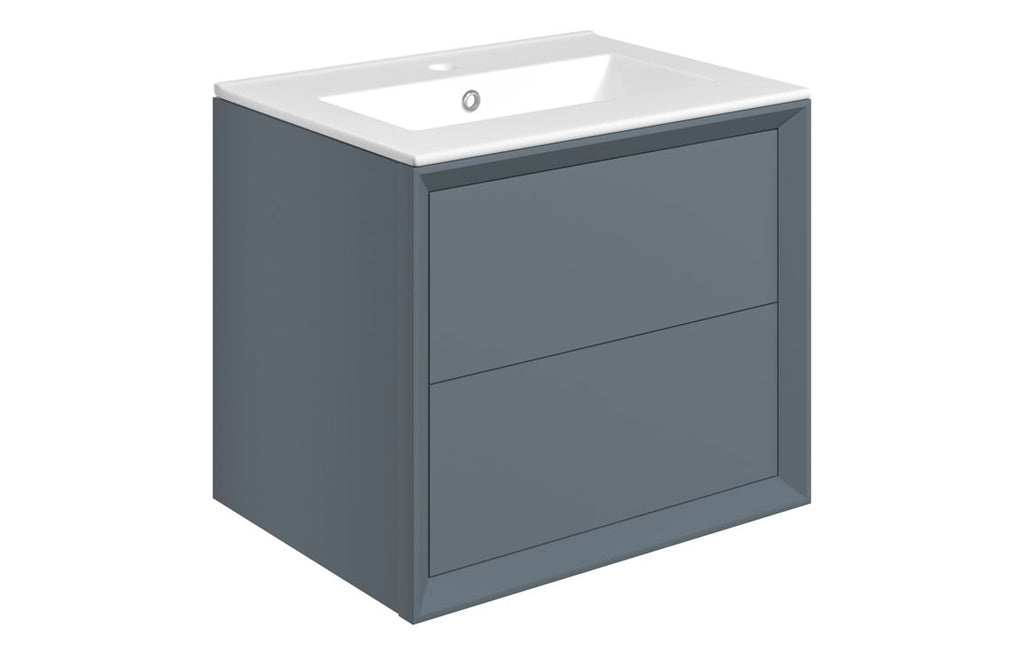 HOTT108465 - Stance 615mm Wall Hung 2 Drawer Basin Unit & 1TH Thin Edge Basin - Matt Storm Blue image