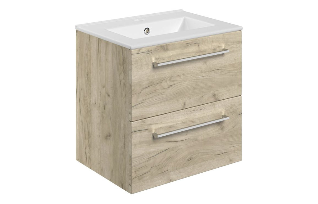 HOTT107490 - Genoa 510mm Wall Hung 2 Drawer Basin Unit & 1TH Thin Edge Basin - Oak image
