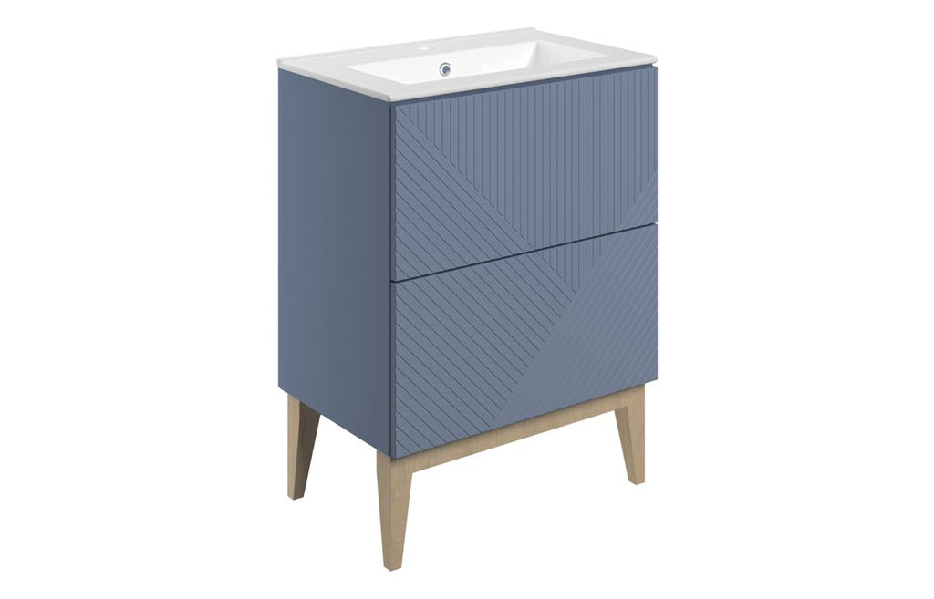HOTT108496 - Cetara 615mm Floor Standing 2 Drawer Basin Unit & Basin - Matt Smoke Blue image