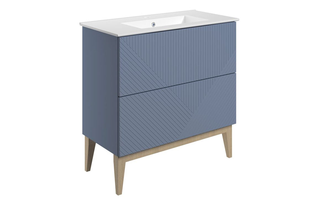 HOTT108499 - Cetara 815mm Floor Standing 2 Drawer Basin Unit & Basin - Matt Smoke Blue image
