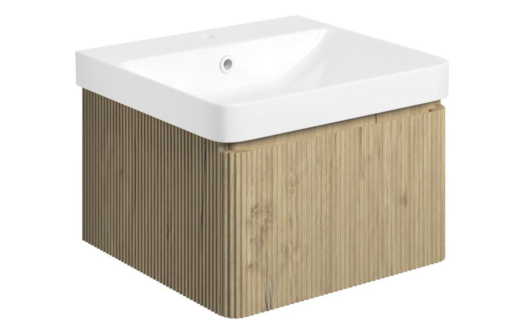 HOTT108921 - Georgio 500mm Wall Hung 1 Drawer Basin Unit & Basin - Textured Oak image
