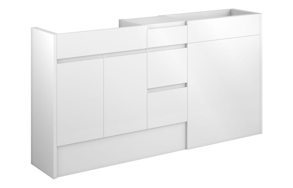 HOTT110018 - J Pull 1536mm Standard Basin  WC & 3 Drawer Unit Pack - White Gloss (Oak Cab) image
