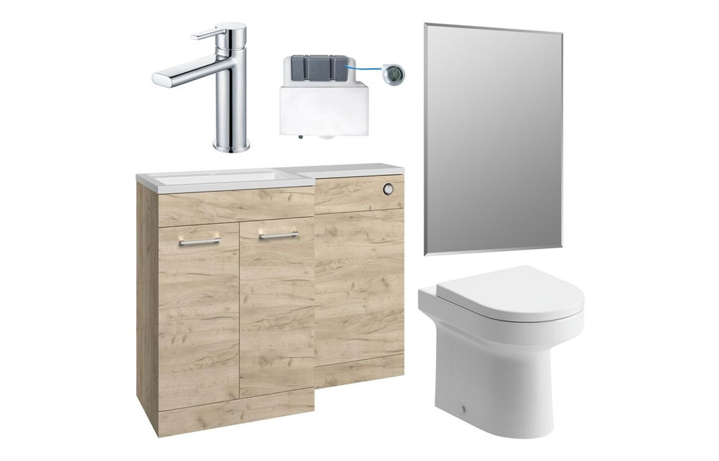 HOTT111621 - Venice 1000mm Furniture & BTW WC Pack - Oak (LH) image