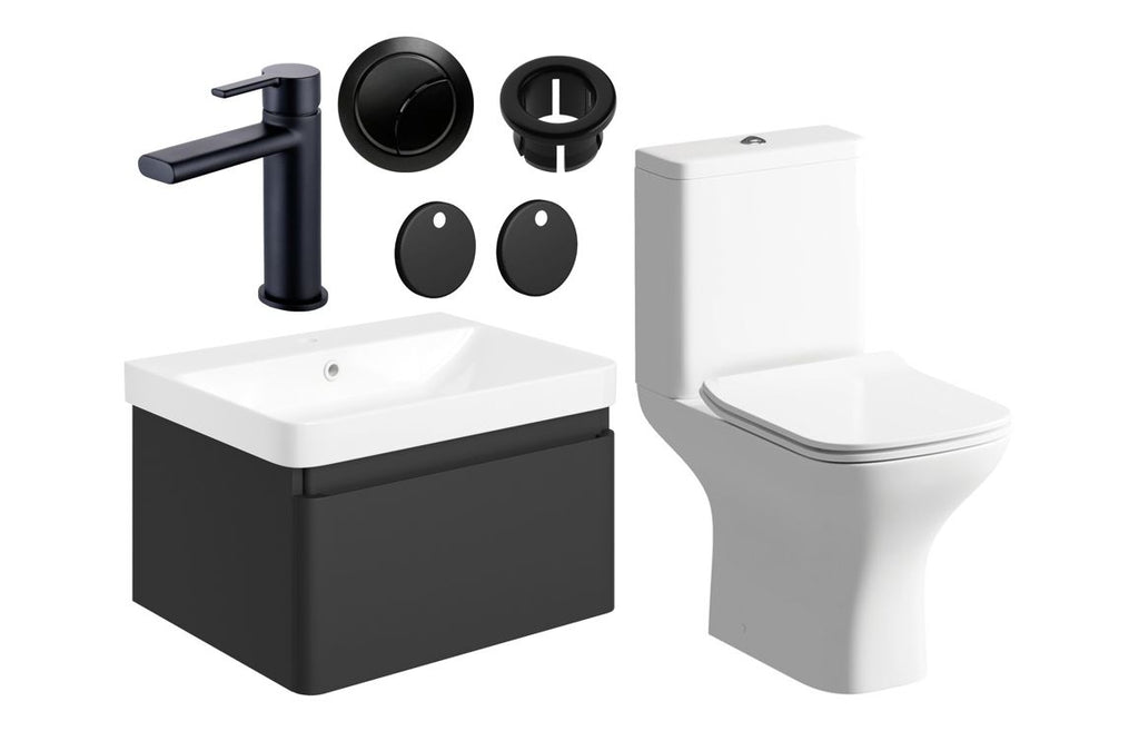 HOTT109060 - Nature 600mm Basin Unit & Close Coupled WC Pack - Matt Black w/Black Finishes image