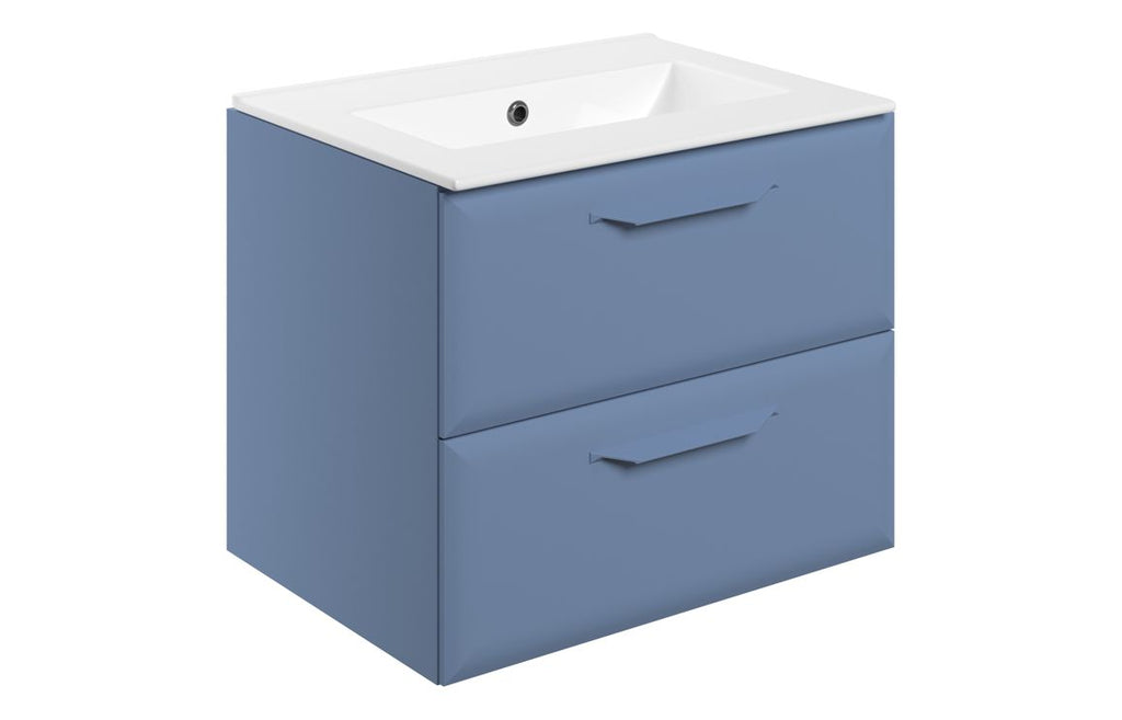 HOTT116124 - Kikio 615mm Wall Hung 2 Drawer Basin Unit w/0TH Basin - Matt Misty Blue image