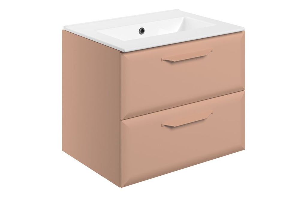 HOTT116119 - Kikio 615mm Wall Hung 2 Drawer Basin Unit w/1TH Basin - Matt Apricot image