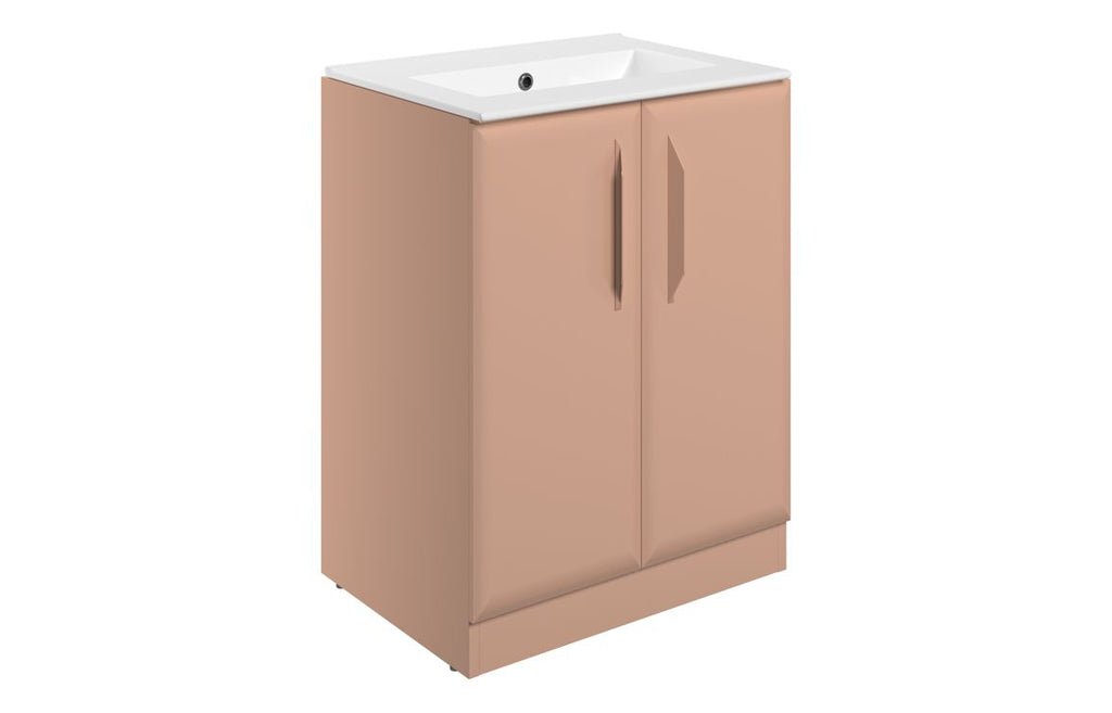 HOTT116106 - Kikio 615mm Floor Standing 2 Door Basin Unit w/0TH Basin - Matt Apricot image