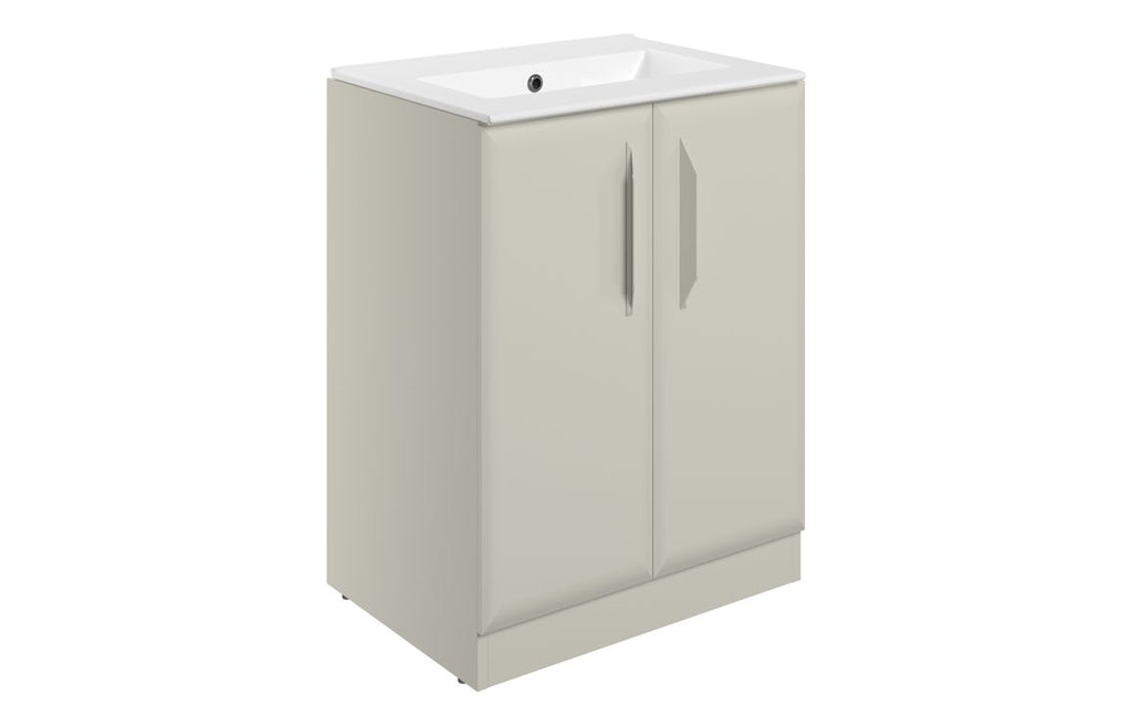 HOTT116109 - Kikio 615mm Floor Standing 2 Door Basin Unit w/0TH Basin - Matt Latte image