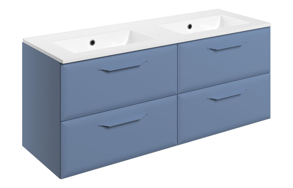 HOTT116089 - Kikio 1210mm Wall Hung 4 Drawer Basin Unit w/2TH Basin - Matt Misty Blue image