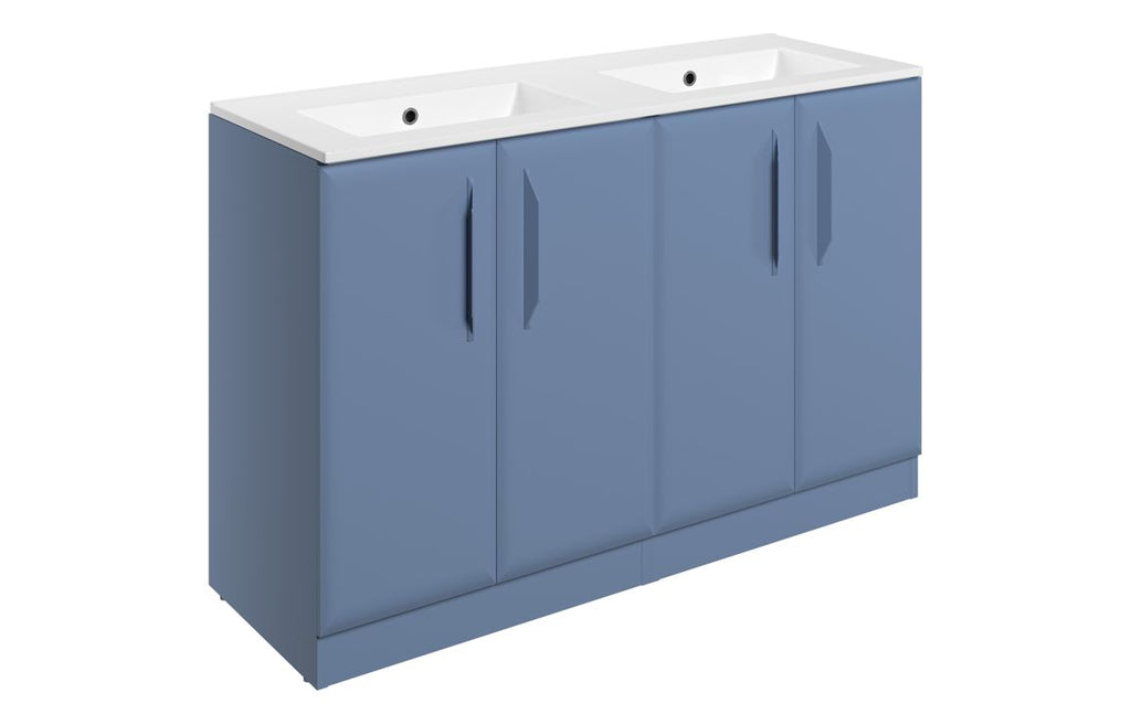 HOTT116077 - Kikio 1210mm Floor Standing 4 Door Basin Unit w/2TH Basin - Matt Misty Blue image