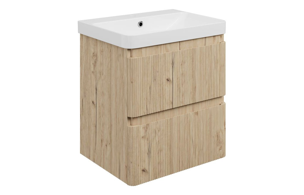 HOTT117117 - Georgio 605mm Wall Hung 2 Drawer Basin Unit & 1TH Basin - Textured Oak image