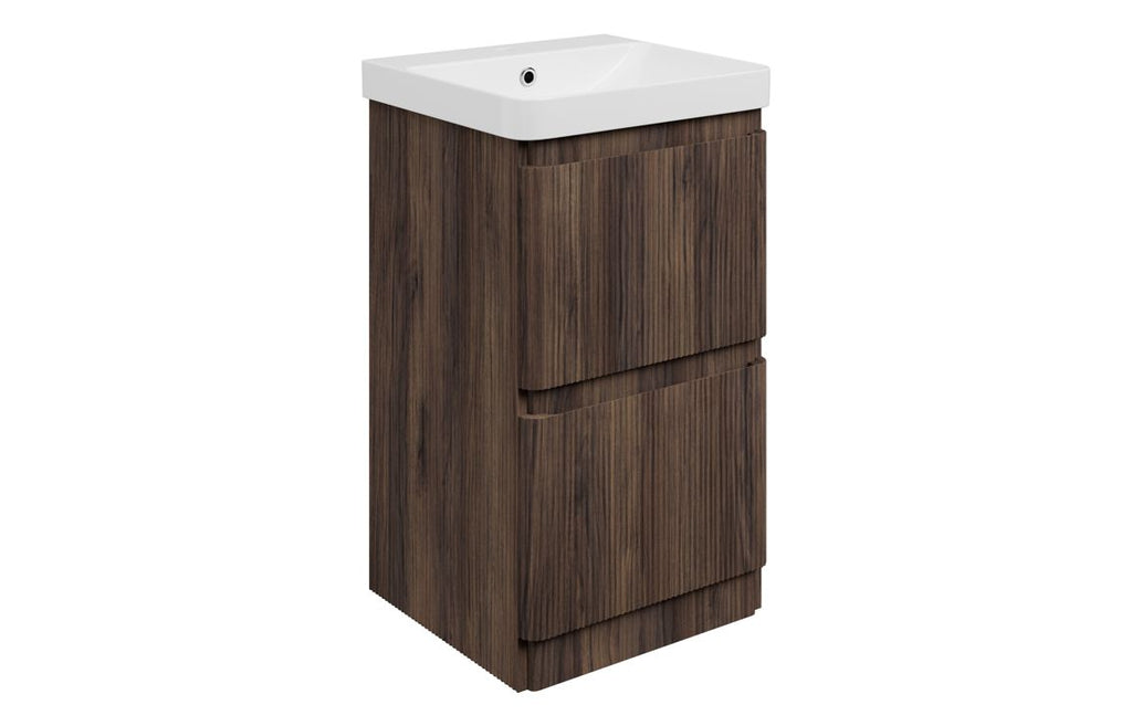 HOTT117124 - Georgio 500mm Floor Standing 2 Drawer Basin Unit & 1TH Basin - Textured Walnut image