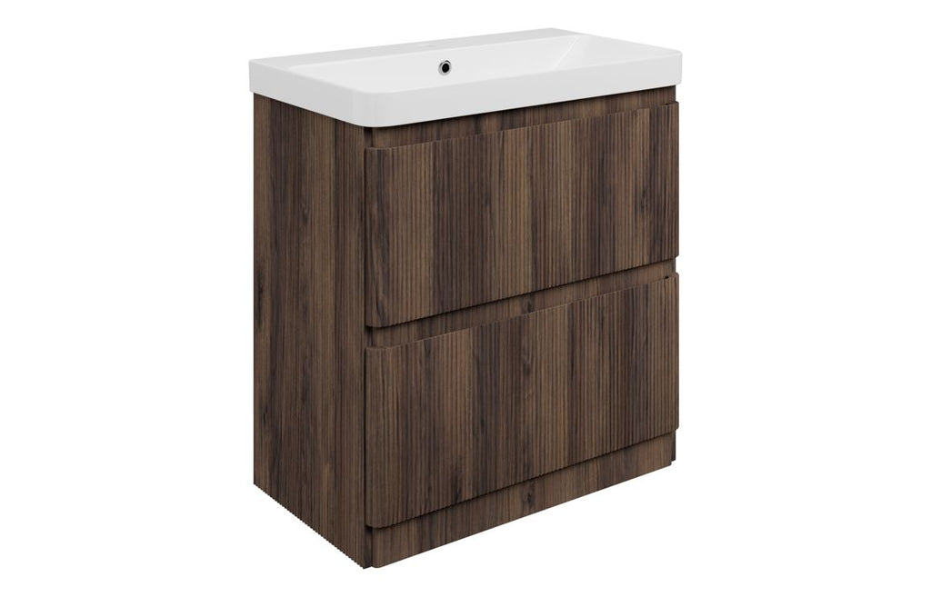 HOTT117130 - Georgio 805mm Floor Standing 2 Drawer Basin Unit & 1TH Basin - Textured Walnut image