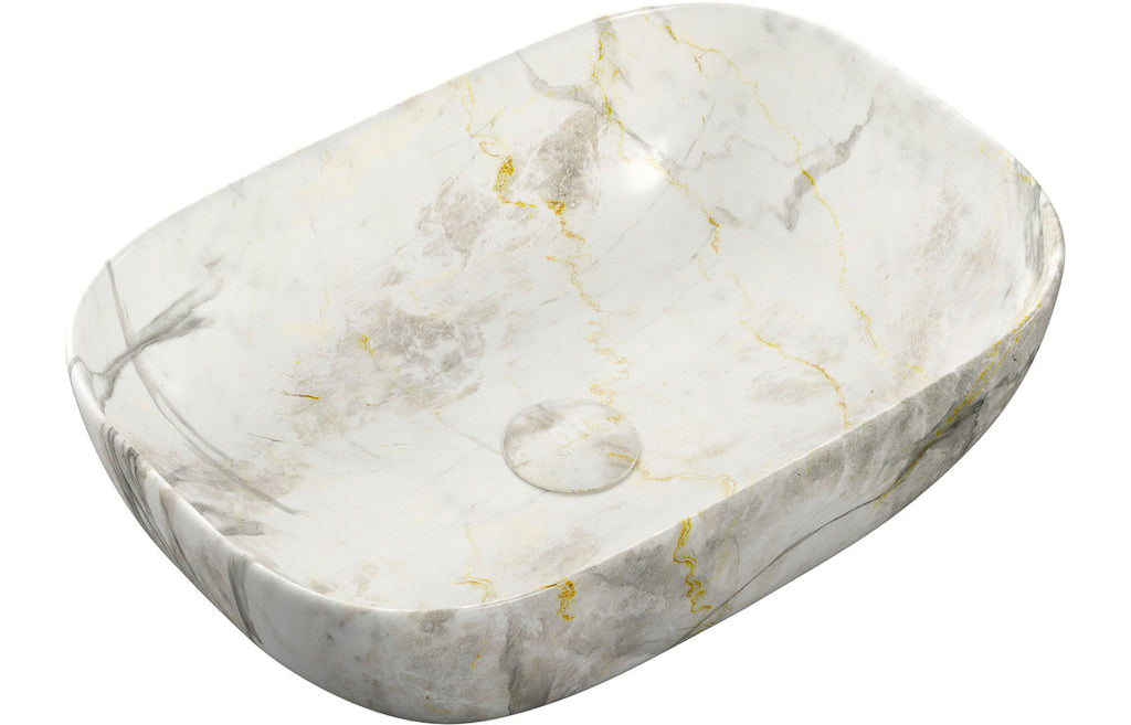 HOTT106867 - Stratto 460x330mm Ceramic Washbowl - White Marble Effect image