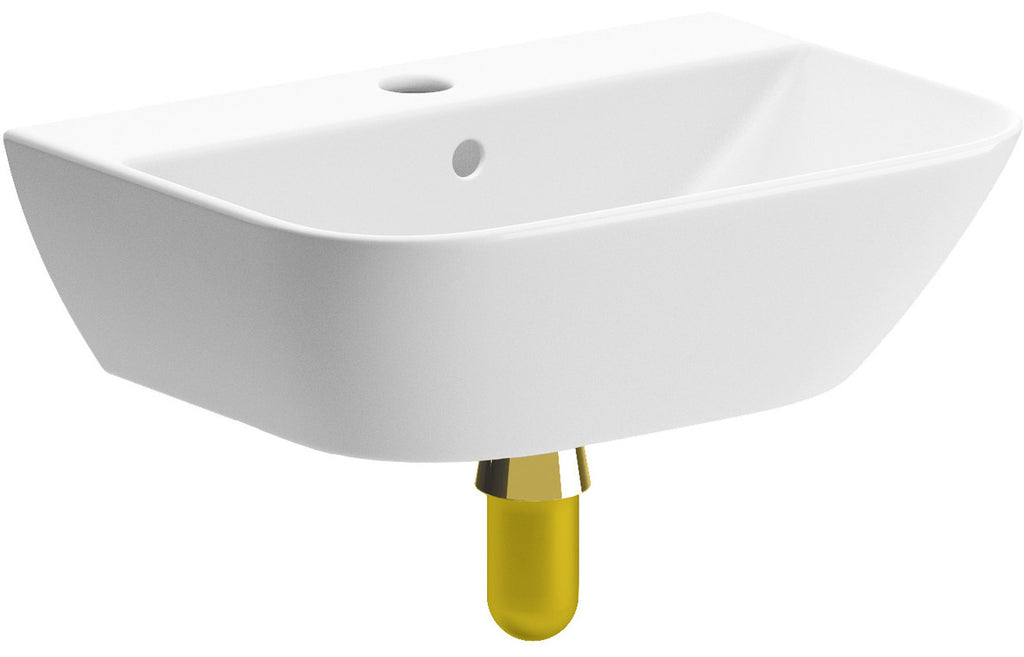 HOTT106861 - Tahoe 450x320mm 1TH Cloakroom Basin & Brushed Brass Bottle Trap image