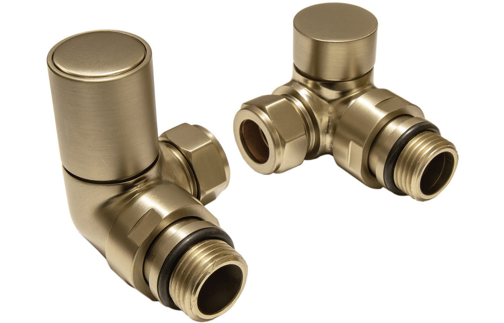 HOTT107161 - Patterned Brushed Brass Radiator Valves - Corner image