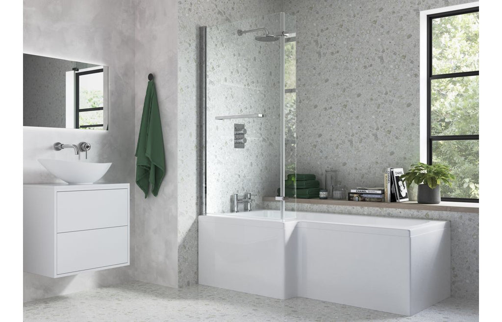 HOTT105606 - Leighton L Shape SUPERCAST 1700x850x560mm 0TH Shower Bath Pack (RH) - Chrome image