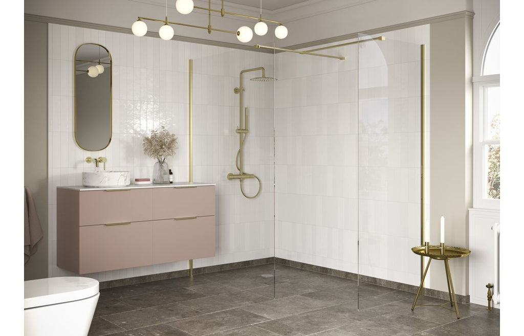 HOTT107573 - Bocca 800mm Wetroom Side Panel & Arm - Brushed Brass image