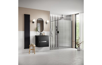 HOTT107553 - Bocca 800mm Fluted Wetroom Panel & Support Arm - Black