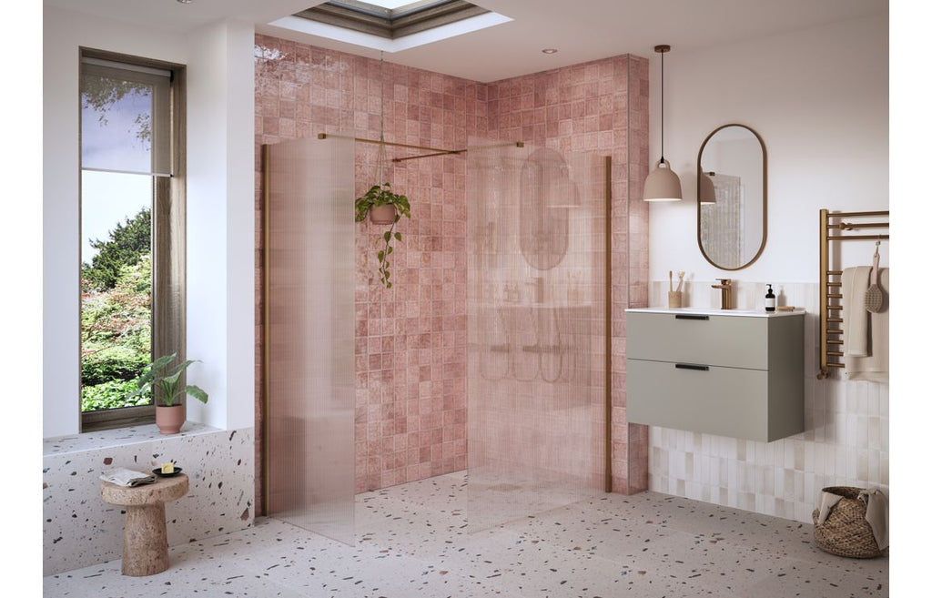 HOTT108968 - Bocca 900mm Fluted Wetroom Panel & Side Panel Arm - Brushed Bronze image