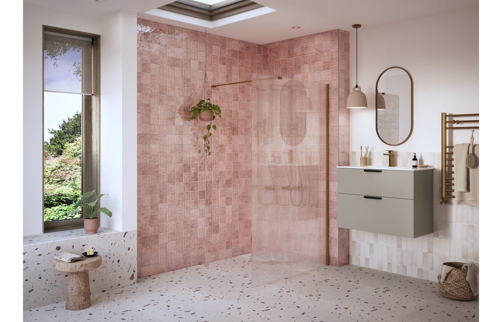 HOTT108964 - Bocca 1000mm Fluted Wetroom Panel & Support Bar - Brushed Bronze image