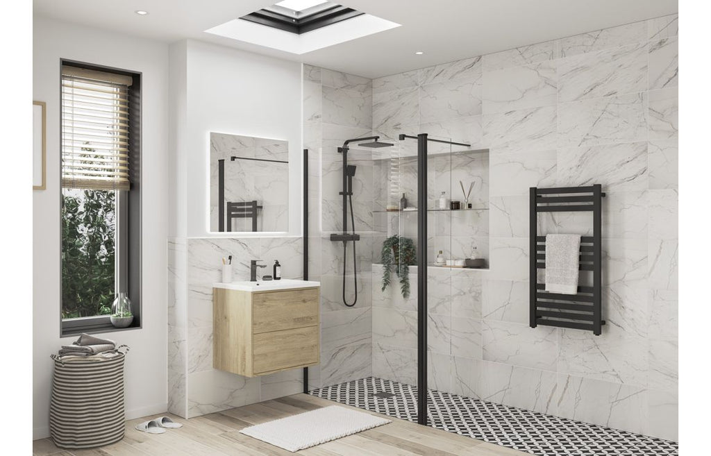 HOTT116214 - Bocca Optional 1950x300x8mm Rotatable Wetroom Panel (Retrofit) - Matt Black image