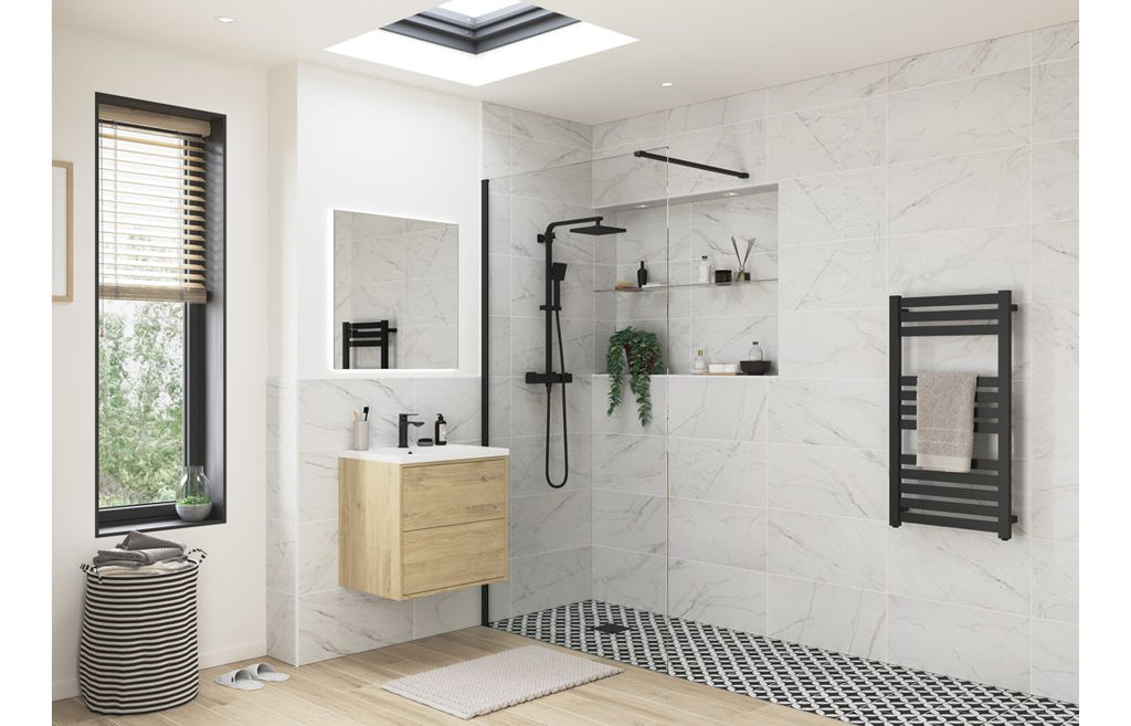 HOTT107538 - Bocca 700mm Wetroom Panel & Support Bar - Black image