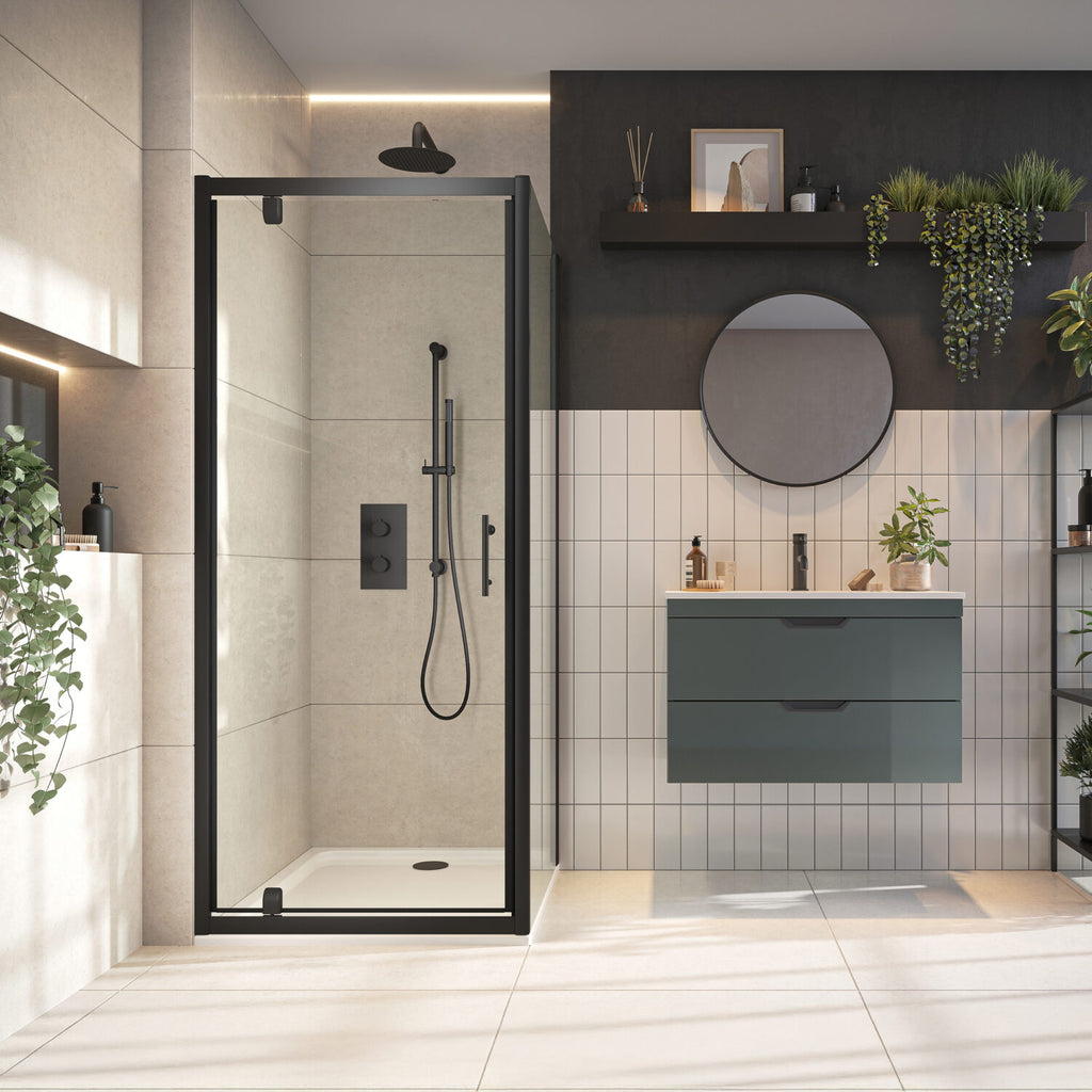 FR-1937 - Forge Collection  6mm Black Glass 800mm Pivot Door image