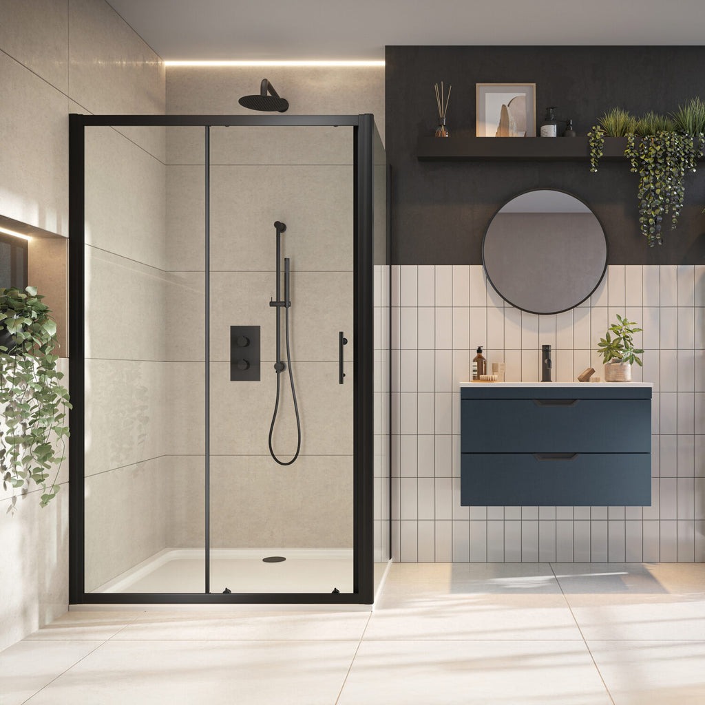 FR-1936 - Forge Collection  6mm Black Glass 1200mm Sliding Door image